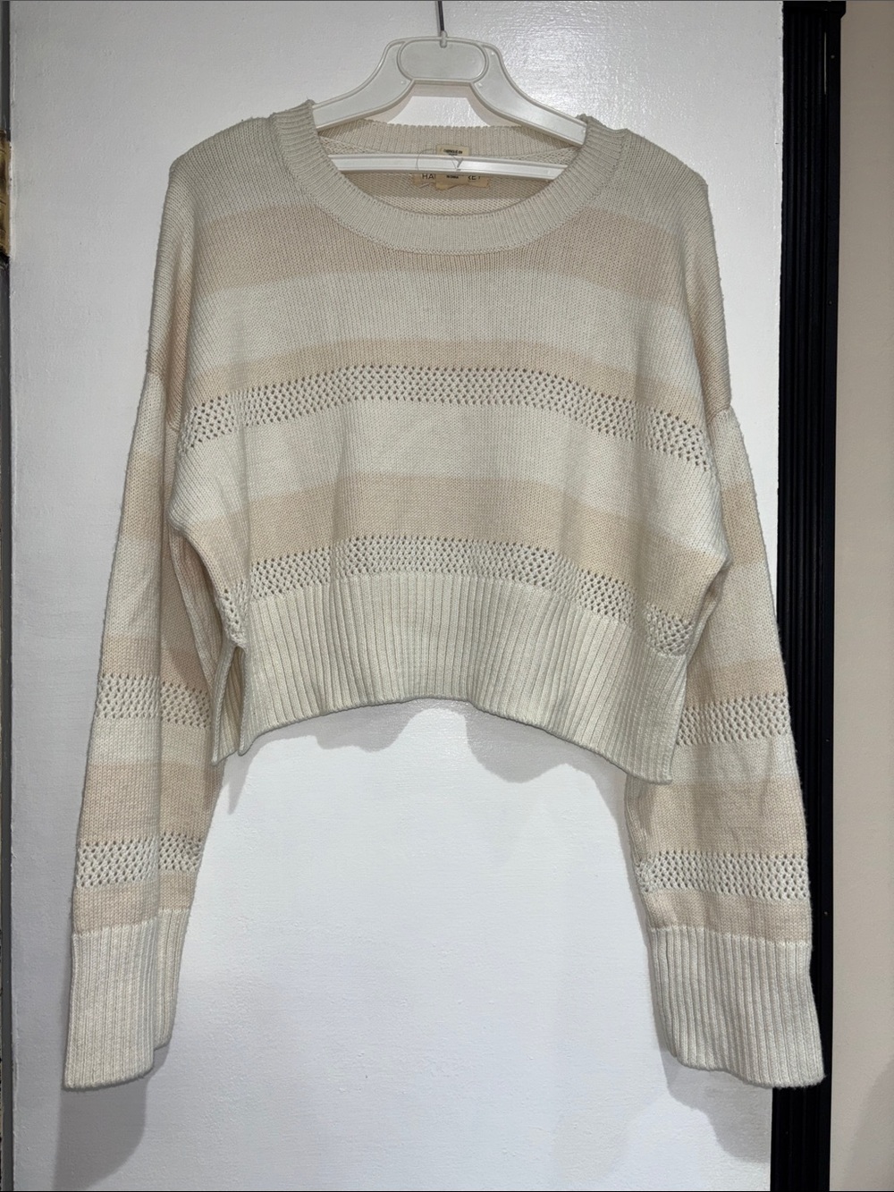 Cropped Open-Knit Stripe Sweater